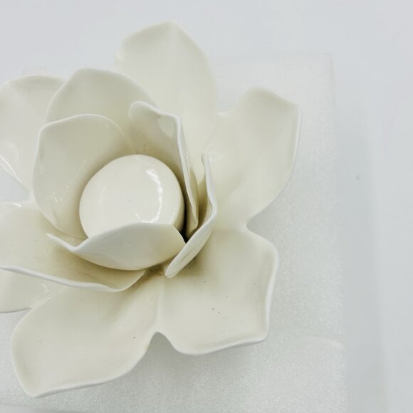 Two's Company Ceramic Tea Light Candle Holder Lotus Flower White 3"H x 6"W - Picture 3 of 8